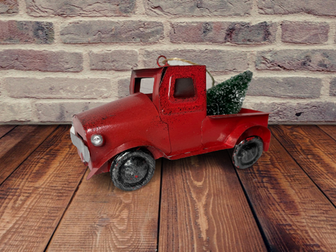 Red truck with tree - Holiday ornament