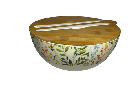 Bamboo Salad Bowl  with cover and mixing sticks